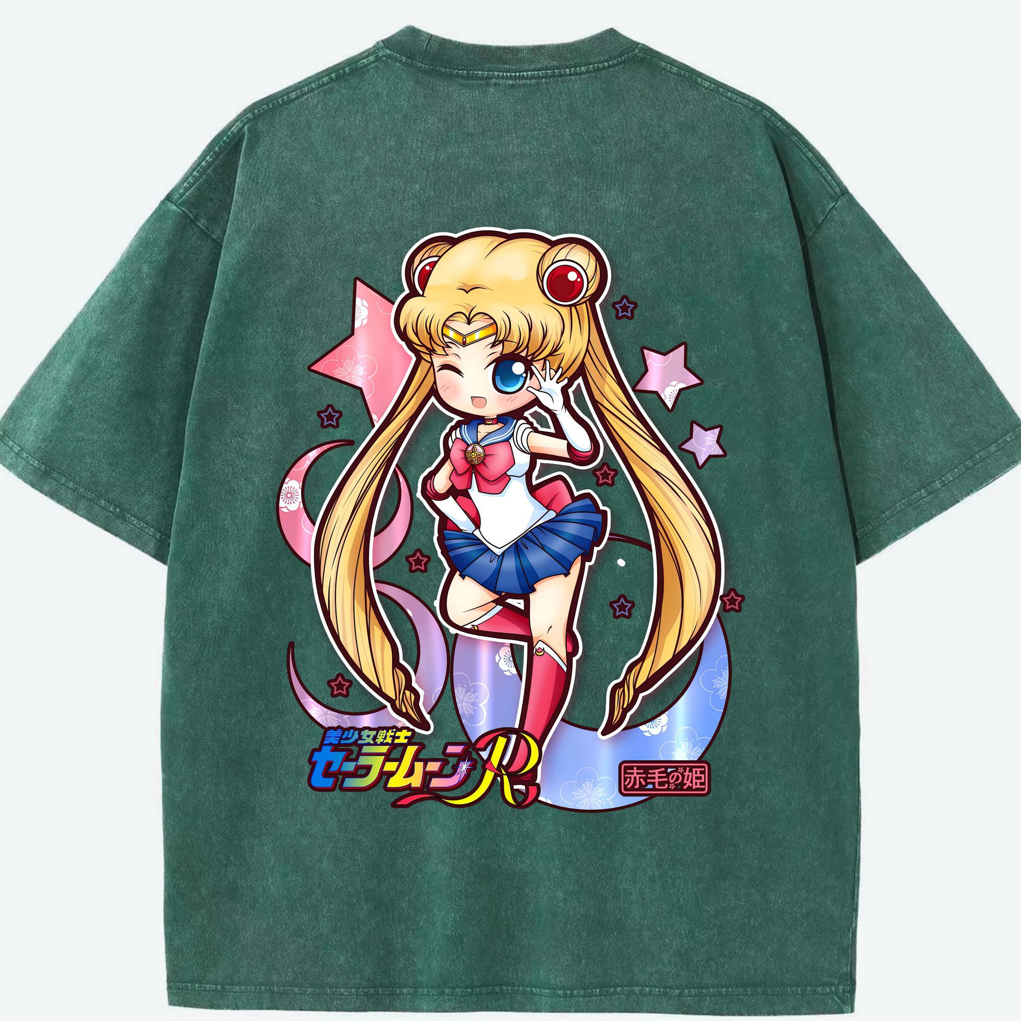 （画像用） 美少女戦士セーラームーン 月野 うさぎ つきの うさぎ Sailor Moon Tsukino Usagi 綿100% ヴィンテージ風 半袖Tシャツ（背面プリント）